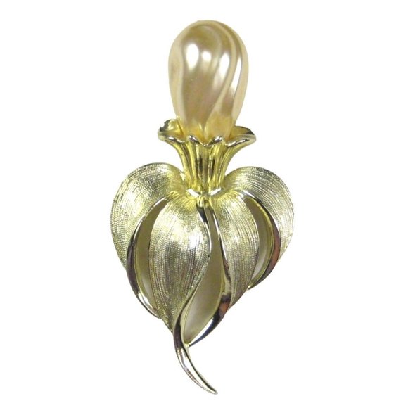 Sarah Coventry Fantasy Brooch Pin Goldtone Vintage Estate 1960 Faux Pearl 3 inch - Picture 1 of 6